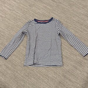 mini Boden Striped Navy and White Kids pointelle Long Sleeve Shirt